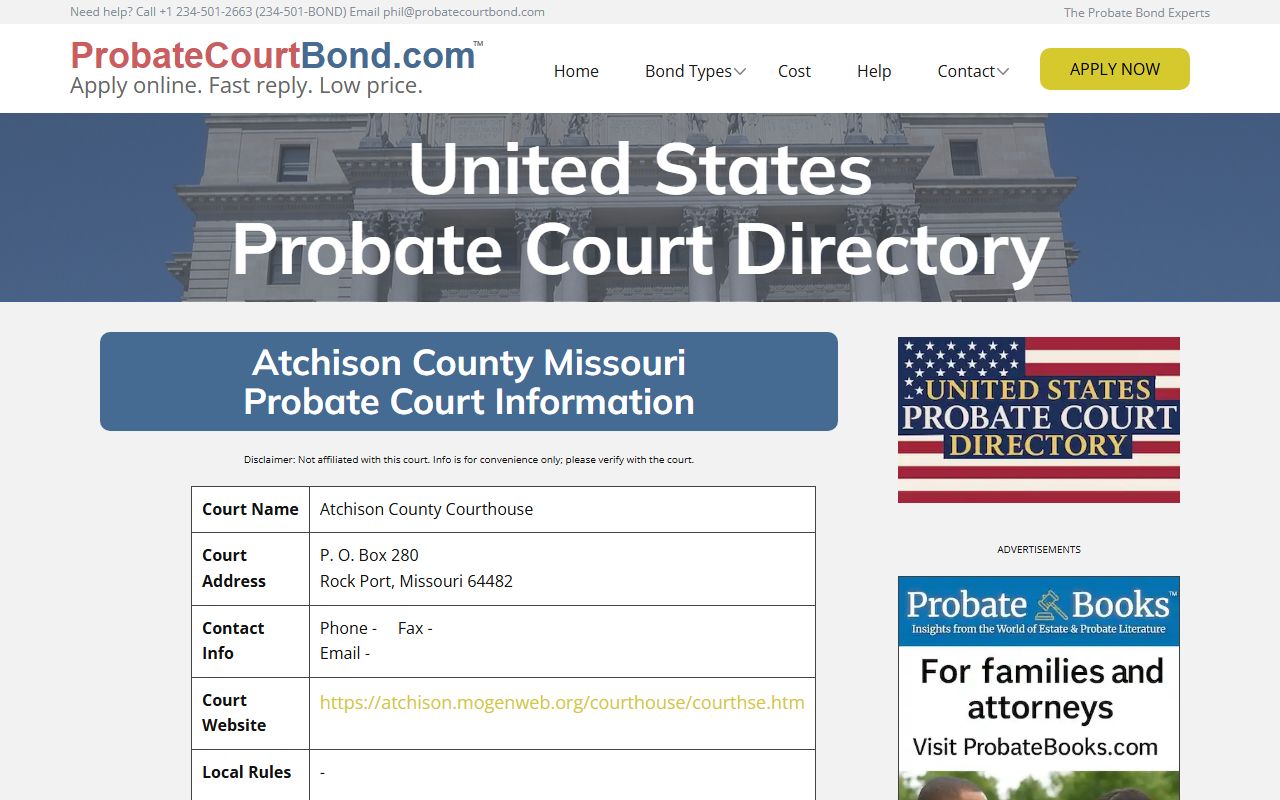 Atchison County probate court records information and contact details