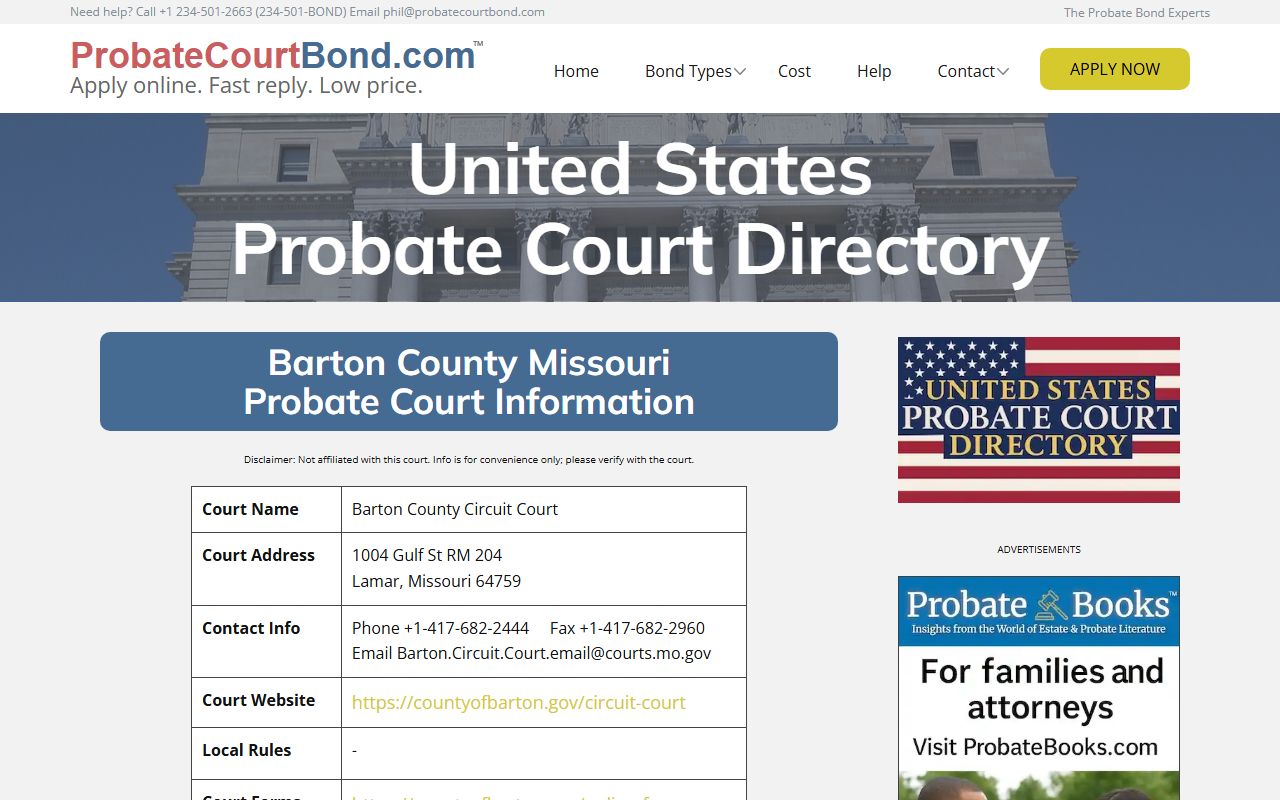Barton County Missouri probate court records case information