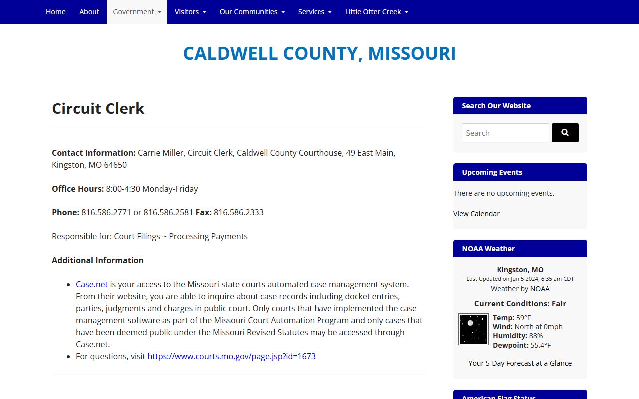 Caldwell County Missouri Circuit Clerk website for probate court records