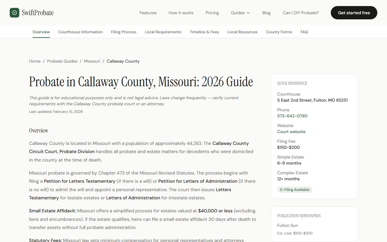 Callaway County Missouri probate court guide and contact information