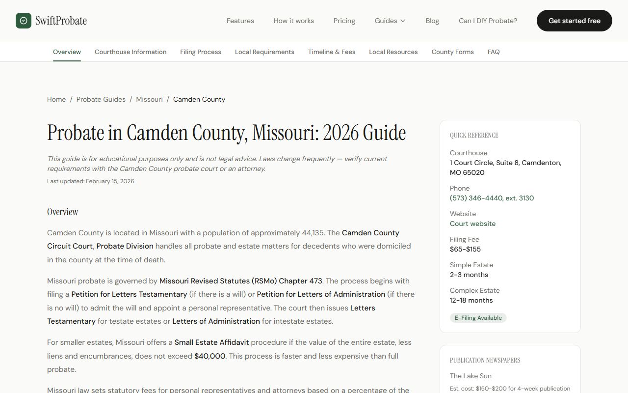 Camden County Missouri probate court guide with contact details