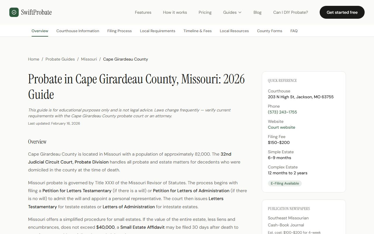 Cape Girardeau County Missouri probate court guide and contact information