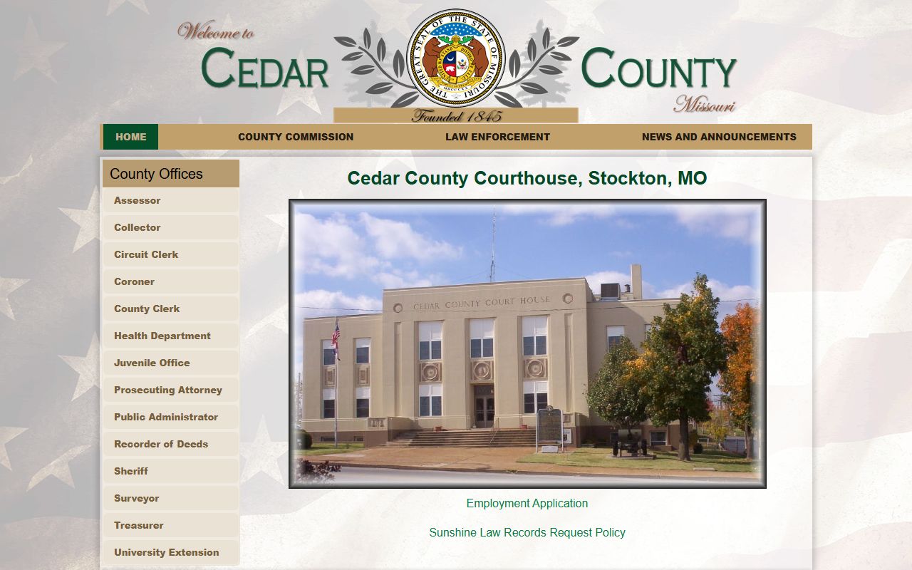 Cedar County Missouri official government website for probate court records