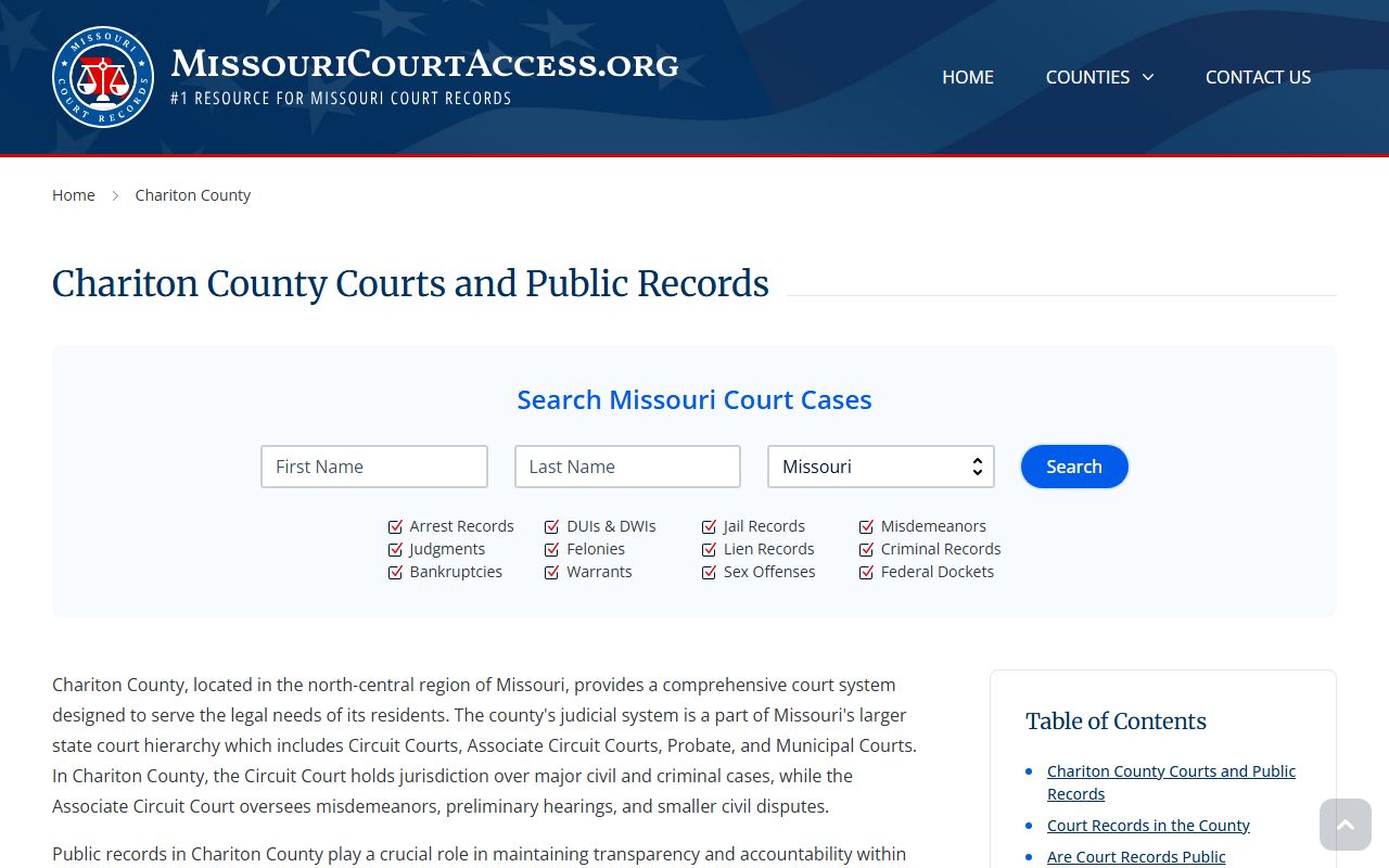 Chariton County Missouri court access portal for probate court records
