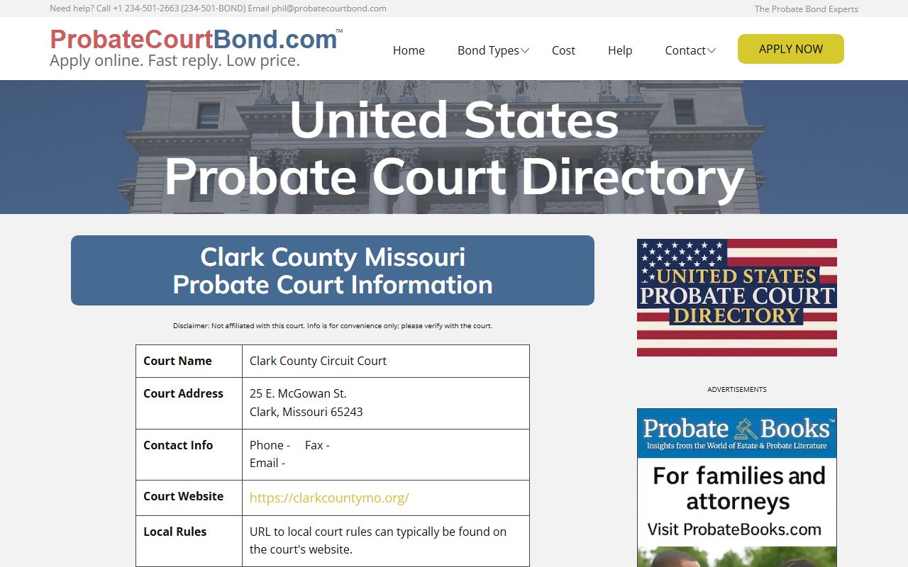 Clark County Missouri probate court information and records guide