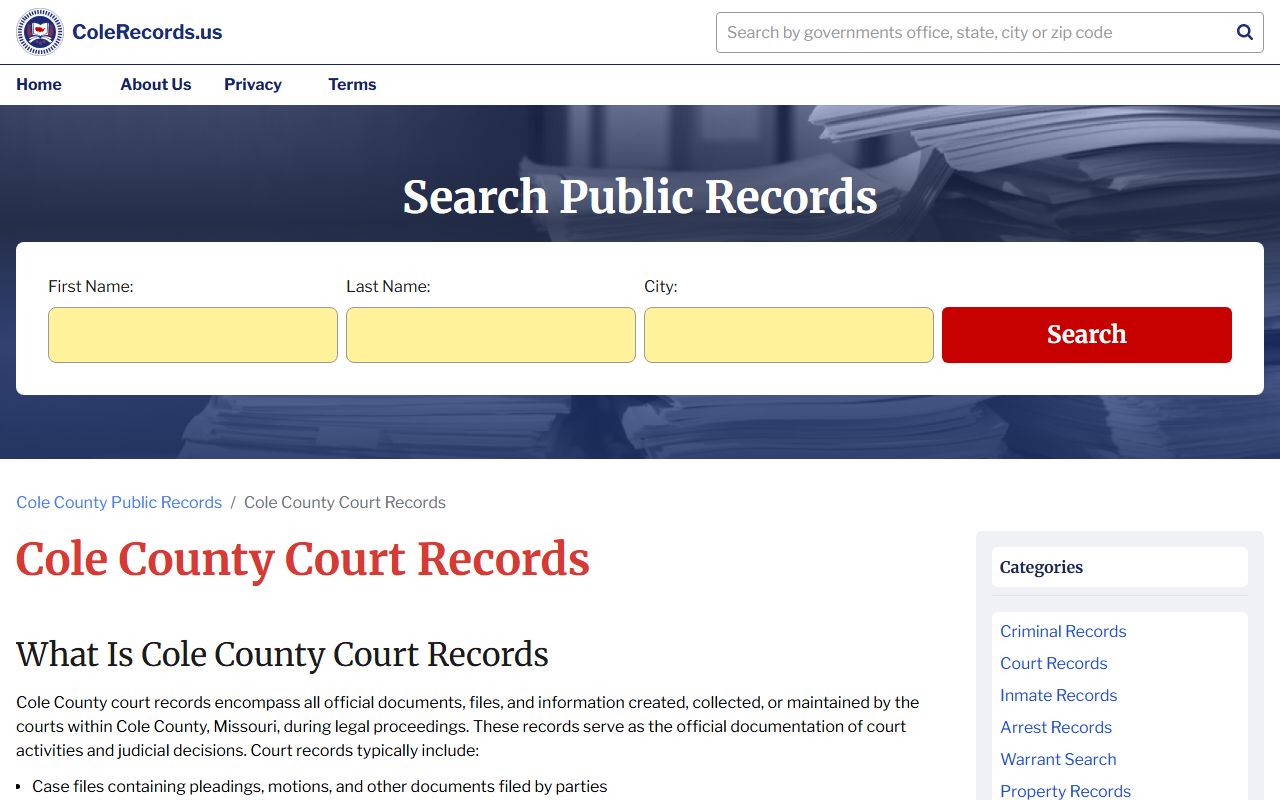 Cole County court records search for probate cases in Jefferson City Missouri