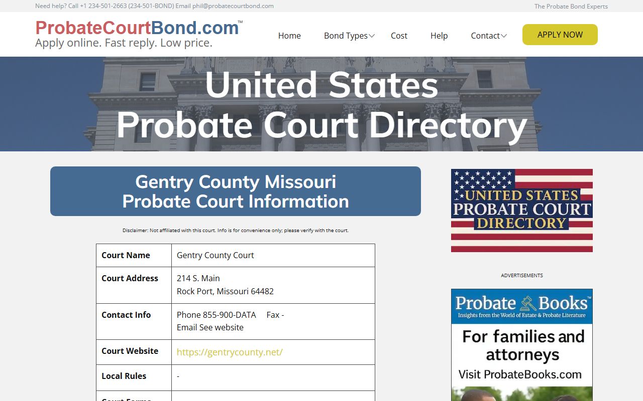 Gentry County probate court records reference page