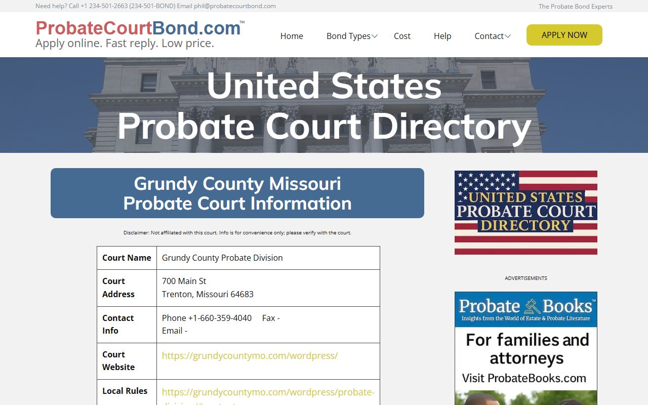 Grundy County probate court records reference page