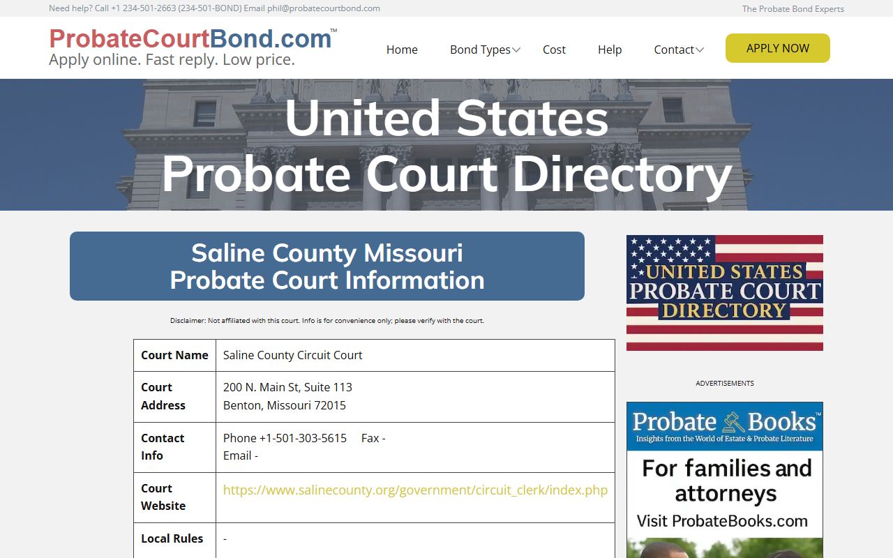 Saline County probate court records - circuit court contact information