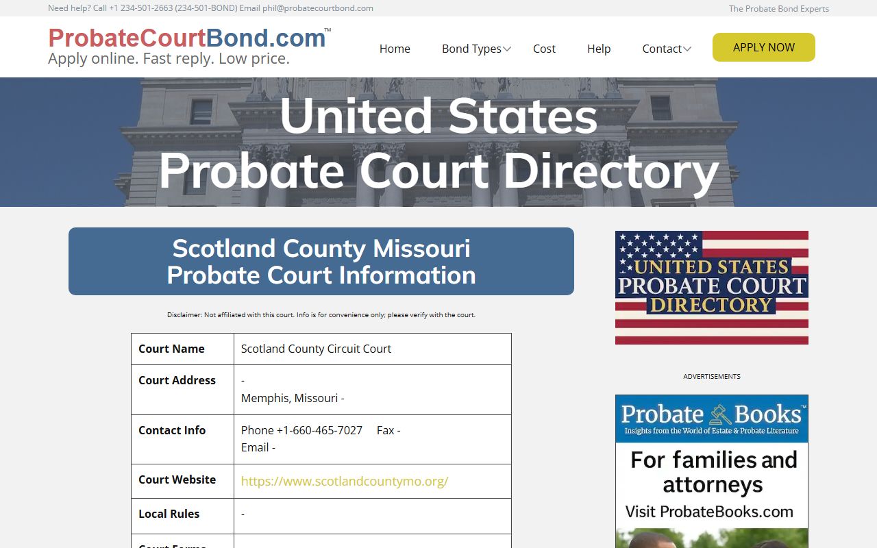 Scotland County probate court records - circuit court contact and case information