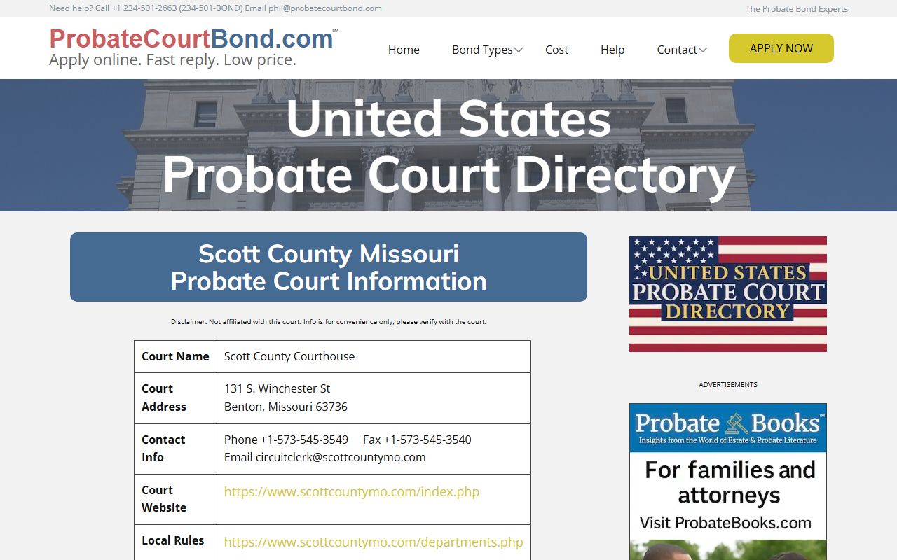 Scott County probate court records - circuit court contact information Benton Missouri