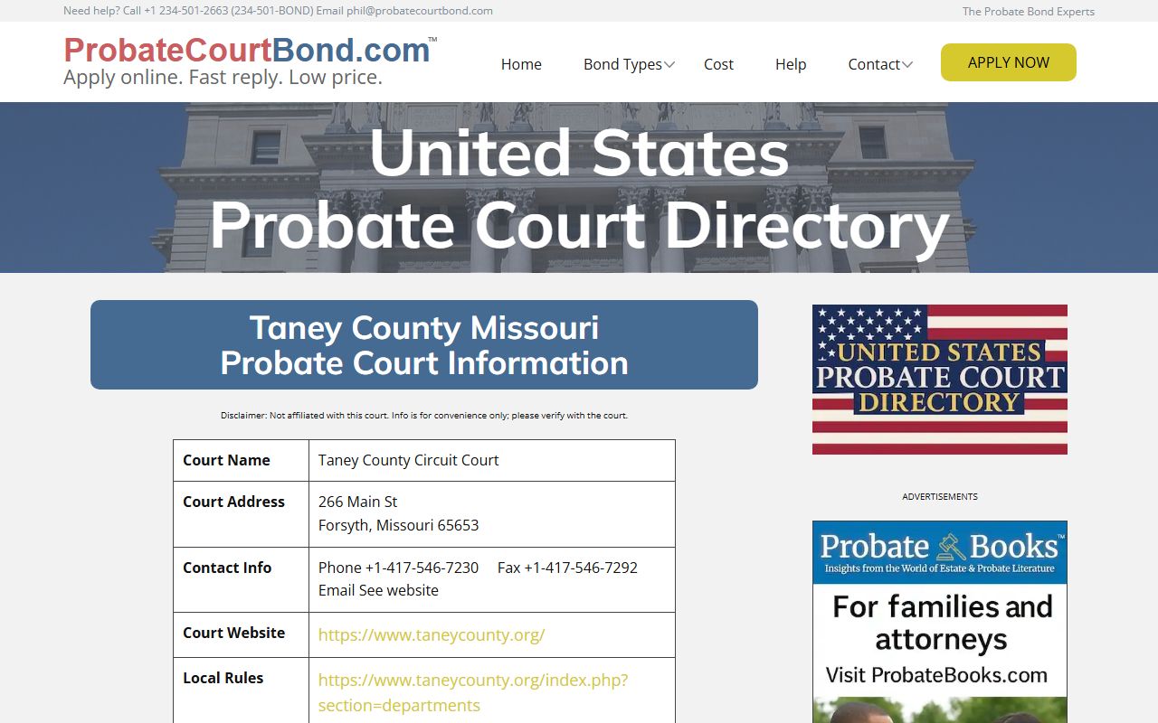 Taney County probate court records - circuit court contact information Forsyth Missouri