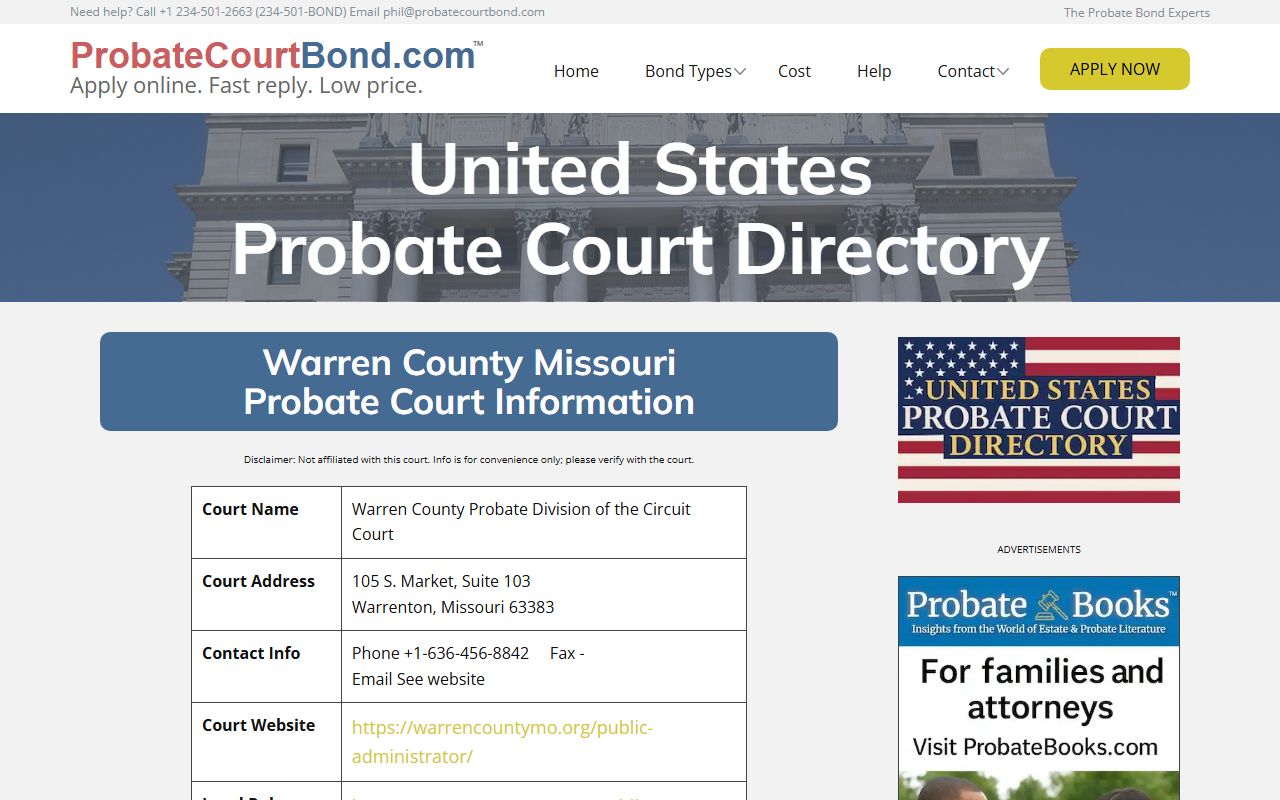 Warren County probate court records - circuit court contact information Warrenton Missouri