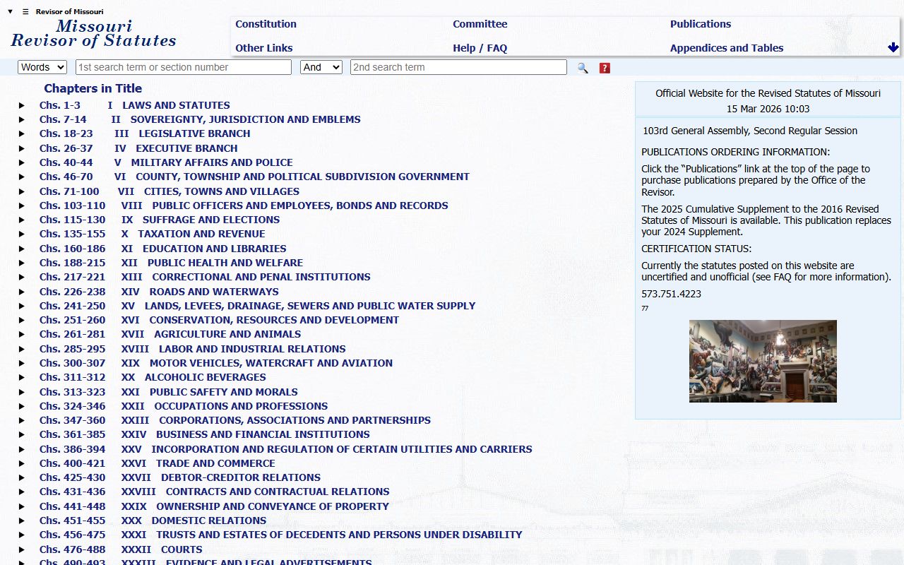 Missouri Revised Statutes covering probate law and procedures for estate records